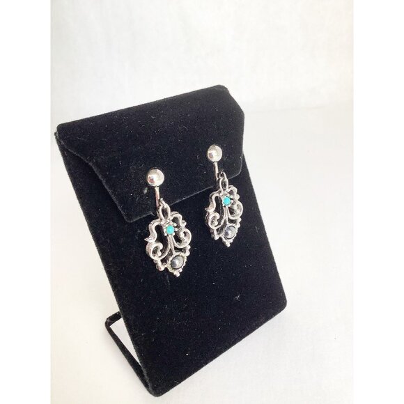 Hematite and Ballottini Clip On Earrings AVON Signed Dangles Clips Silver Tone - Picture 3 of 6